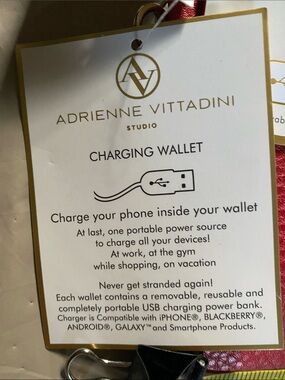 Adrienne Vittadini Red and Gold Charging Wallet